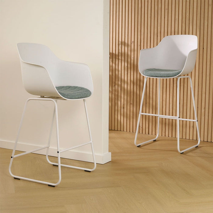 Nolon Nino-Liz Barkruk Wit - Zacht Groen Kussen - Wit Frame - 65 cm