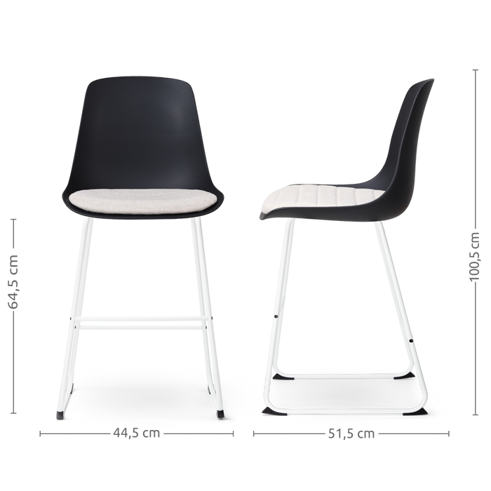 Nolon Nino-Liv Barkruk Zwart - Beige Kussen - Wit Frame - 65cm