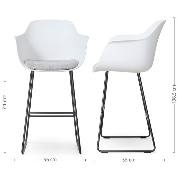 Nolon Nino-Liz Barkruk Wit - Lichtgrijs Kussen - Zwart Frame - 75 cm