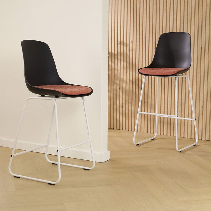 Nolon Nino-Liv Barkruk Zwart - Terracotta Kussen - Wit Frame - 65cm