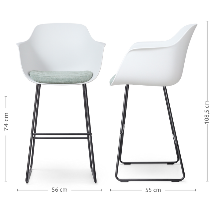 Nolon Nino-Liz Barkruk Wit - Zacht Groen Kussen - Zwart Frame - 75 cm