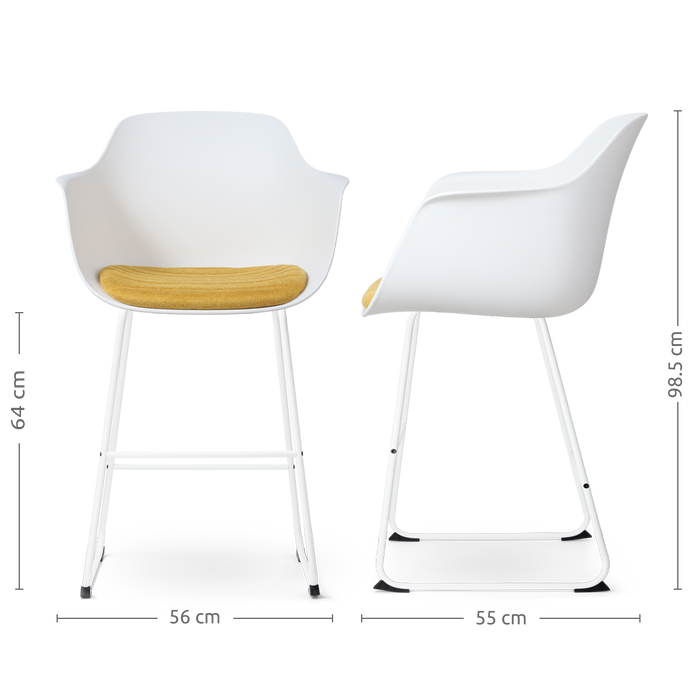 Nolon Nino-Liz Barkruk Wit - Okergeel Kussen - Wit Frame - 65 cm