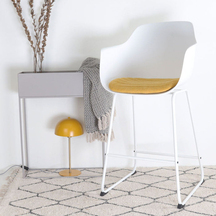 Nolon Nino-Liz Barkruk Wit - Okergeel Kussen - Wit Frame - 65 cm