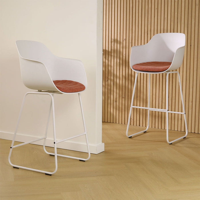 Nolon Nino-Liz Barkruk Wit - Terracotta Kussen - Wit Frame - 65 cm