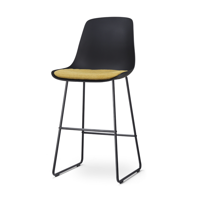 Nolon Nino-Liv Barkruk Zwart - Okergeel Kussen - Zwart Frame - 75 cm