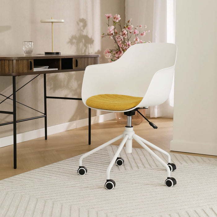 Nolon Nout-Liz Bureaustoel Wit - Okergeel Kussen - Wit Onderstel