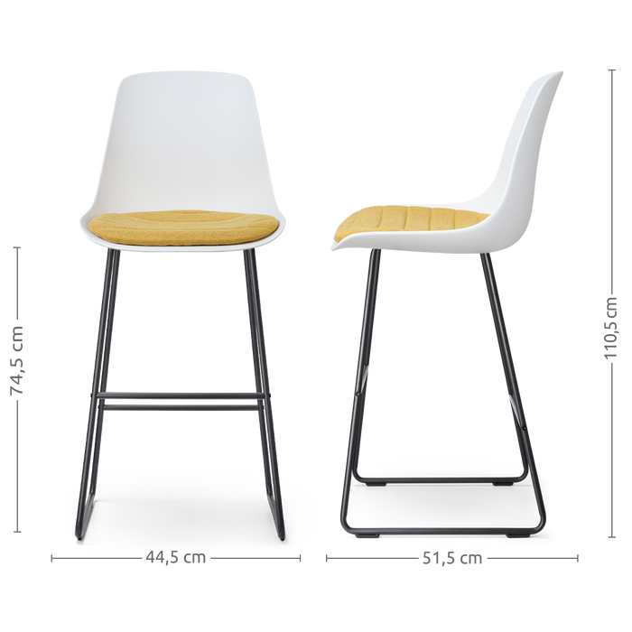 Nolon Nino-Liv Barkruk Wit - Okergeel Kussen - Zwart Frame - 75 cm