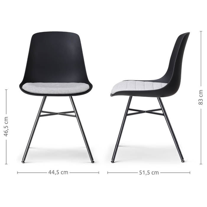 Nolon Noa-Liv Eetkamerstoel Zwart - Lichtgrijs Kussen - Zwarte Poten