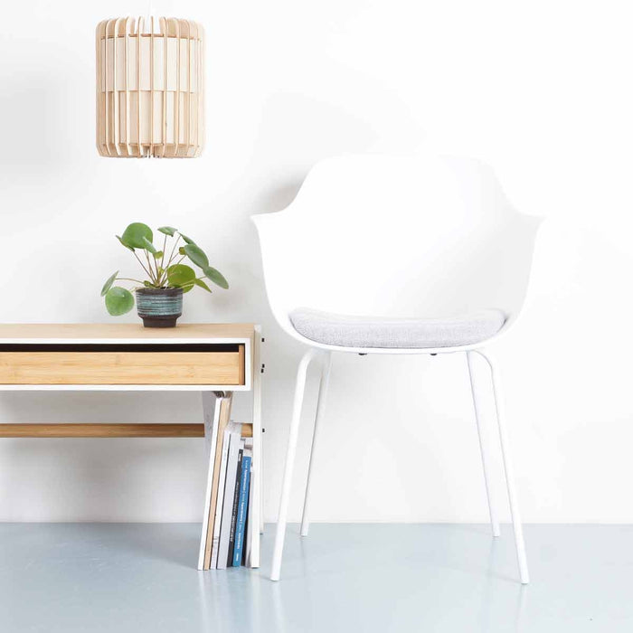 Nolon Nora-Liz Eetkamerstoel Wit - Lichtgrijs Kussen - Witte Poten