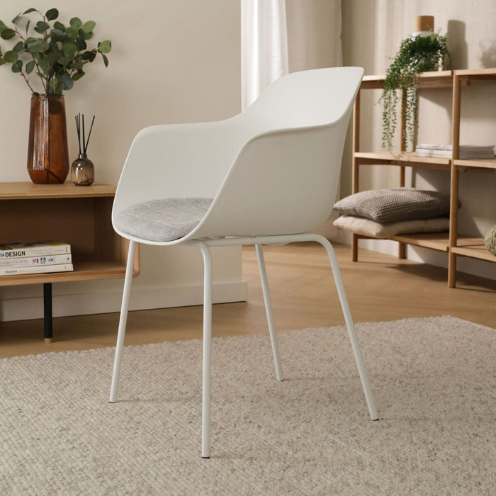 Nolon Nora-Liz Eetkamerstoel Wit - Lichtgrijs Kussen - Witte Poten