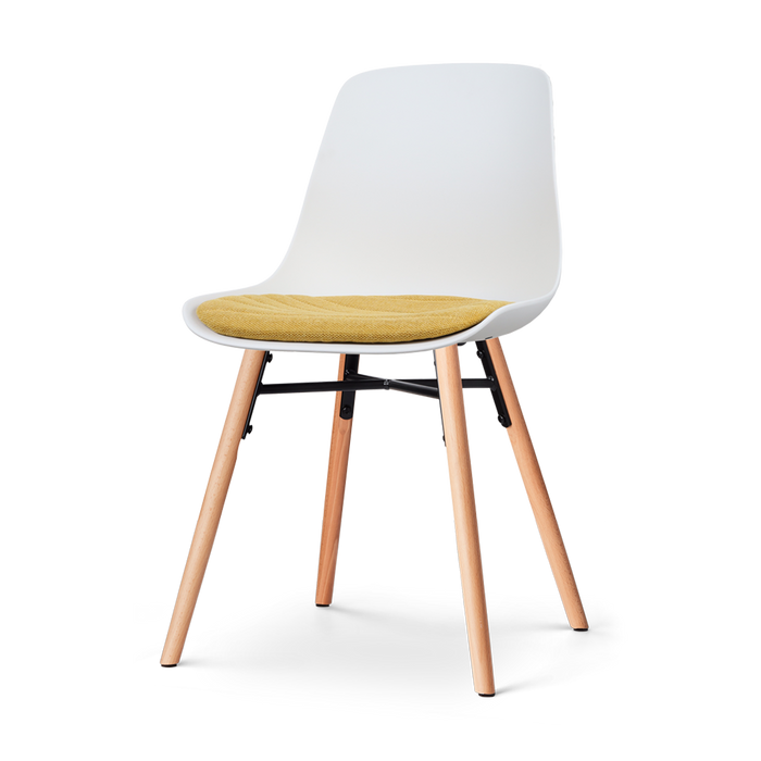 Nolon Nena-Liv Eetkamerstoel Wit - Okergeel Kussen - Houten Poten