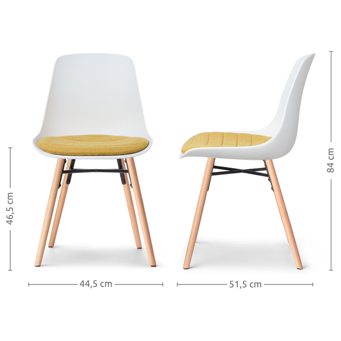 Nolon Nena-Liv Eetkamerstoel Wit - Okergeel Kussen - Houten Poten