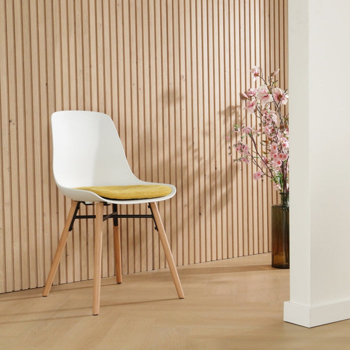 Nolon Nena-Liv Eetkamerstoel Wit - Okergeel Kussen - Houten Poten