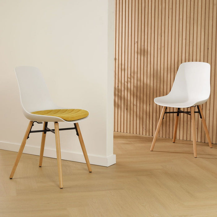 Nolon Nena-Liv Eetkamerstoel Wit - Okergeel Kussen - Houten Poten