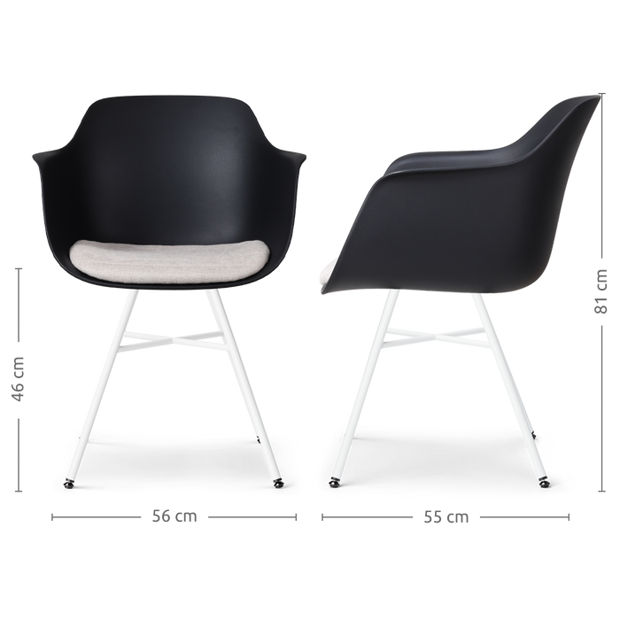 Nolon Noa-Liz Eetkamerstoel Zwart - Beige Kussen - Witte Poten