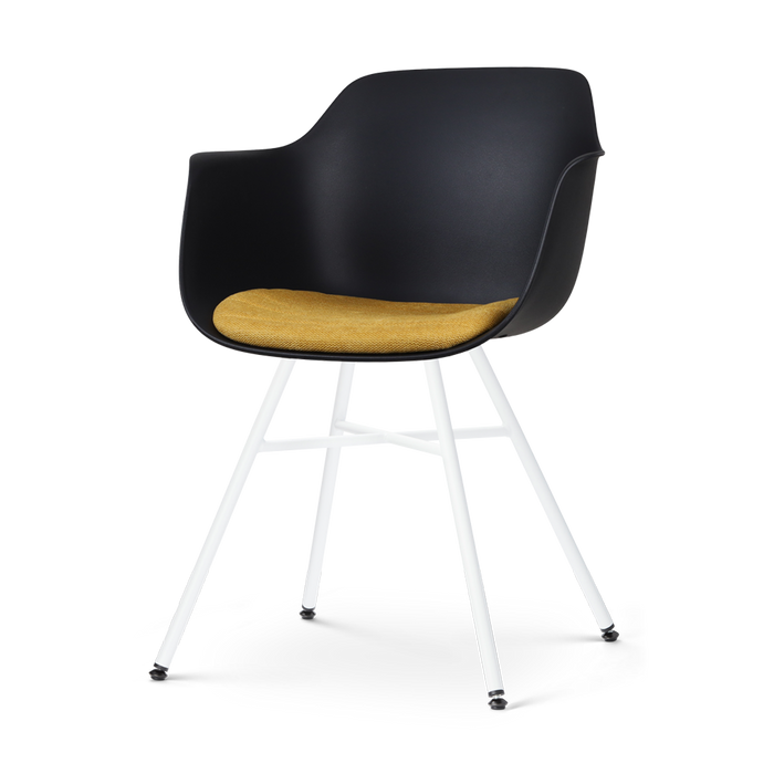 Nolon Noa-Liz Eetkamerstoel Zwart - Okergeel Kussen - Witte Poten