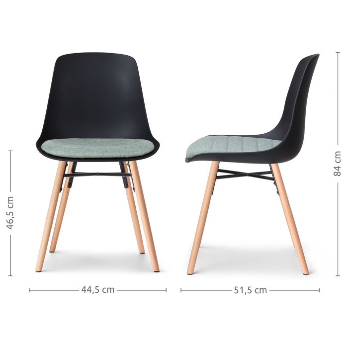 Nolon Nena-Liv Eetkamerstoel Zwart - Zacht Groen Kussen - Houten Poten