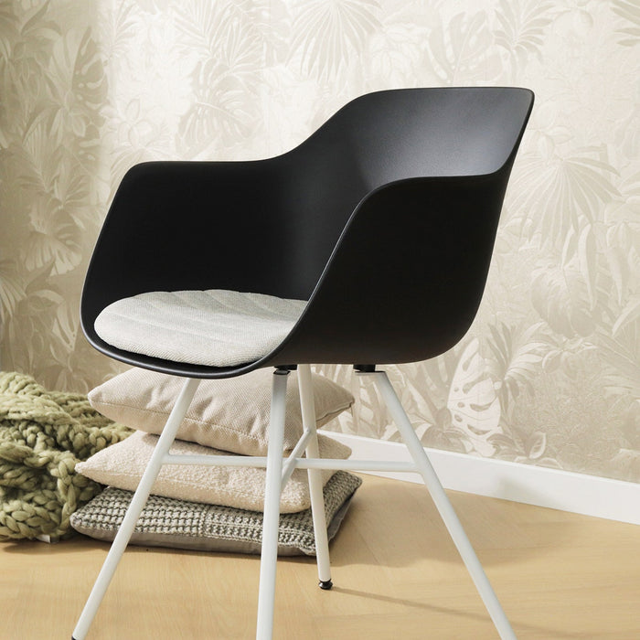 Nolon Noa-Liz Eetkamerstoel Zwart - Beige Kussen - Witte Poten