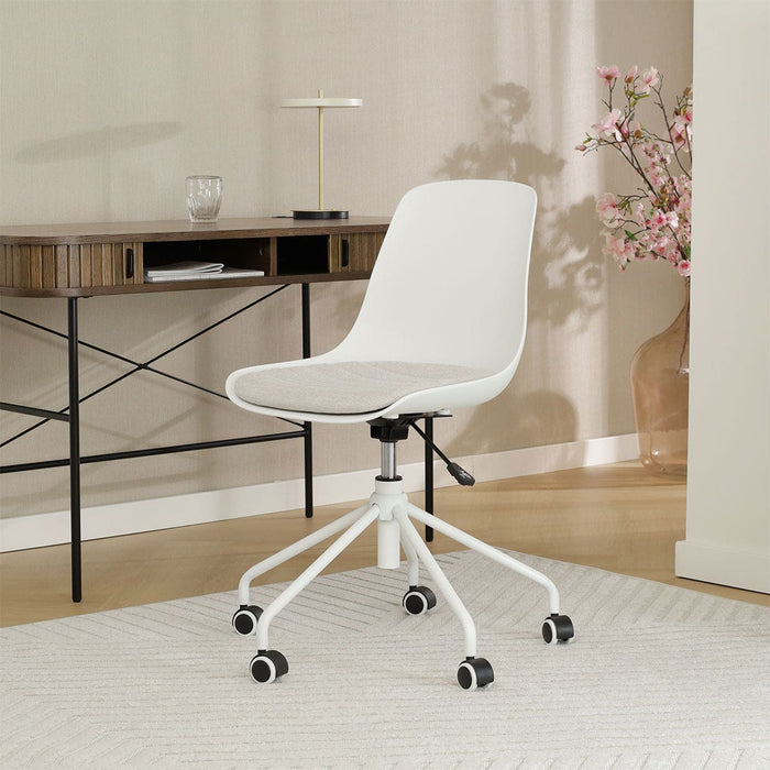 Nolon Nout-Liv Bureaustoel Wit - Beige Kussen - Wit Onderstel