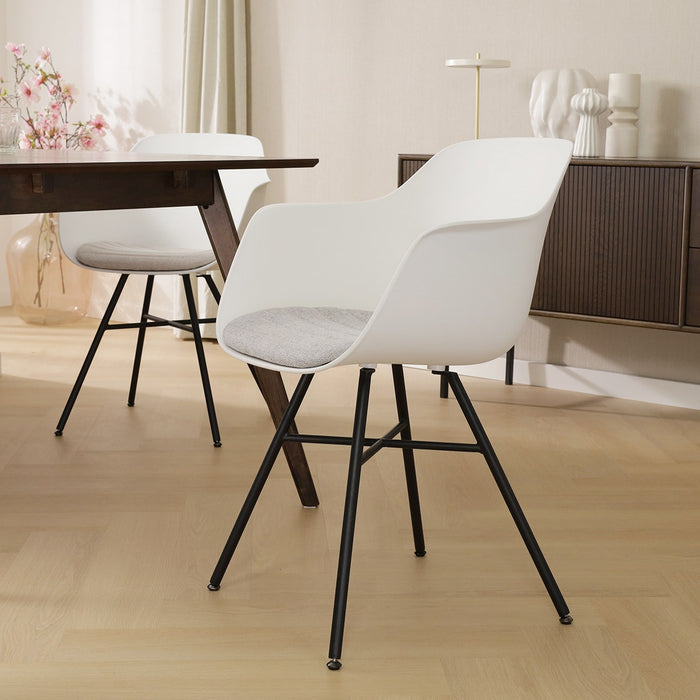 Nolon Noa-Liz Eetkamerstoel Wit - Lichtgrijs Kussen - Zwarte Poten