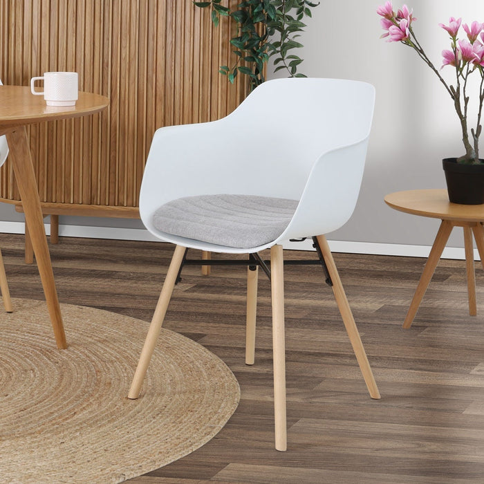 Nolon Nena-Liz Eetkamerstoel Wit - Armleuning - Lichtgrijs Kussen