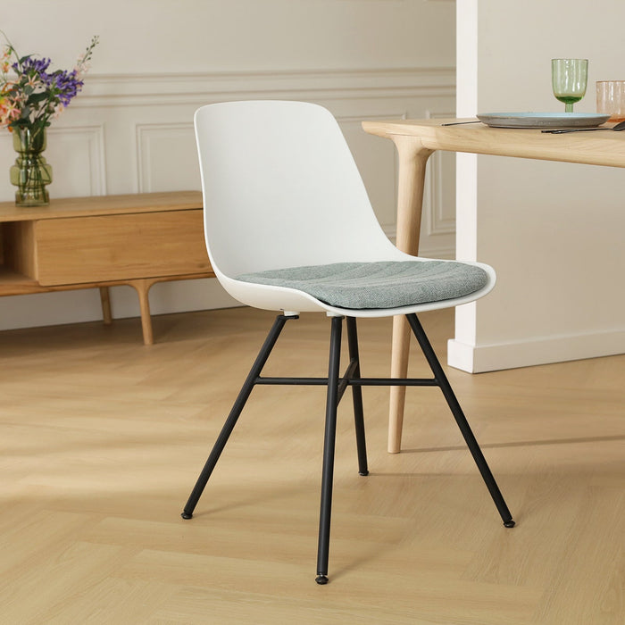 Nolon Noa-Liv Eetkamerstoel Wit - Zacht Groen Kussen - Zwart Onderstel