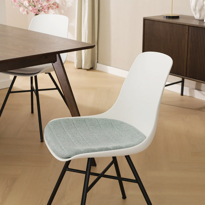 Nolon Noa-Liv Eetkamerstoel Wit - Zacht Groen Kussen - Zwart Onderstel