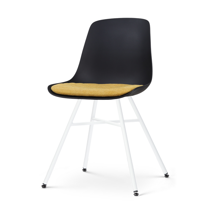 Nolon Noa-Liv Eetkamerstoel Zwart - Okergeel Kussen - Witte Poten