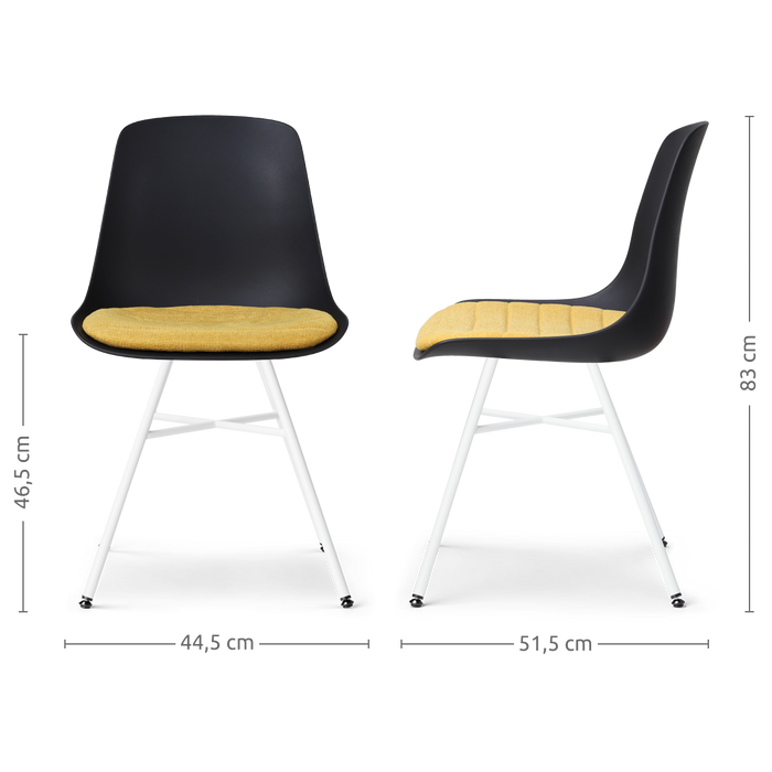 Nolon Noa-Liv Eetkamerstoel Zwart - Okergeel Kussen - Witte Poten
