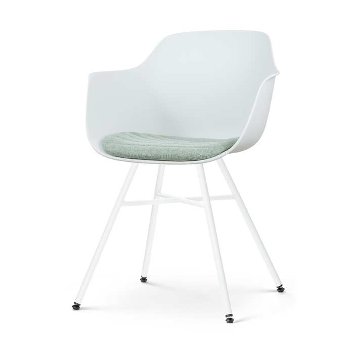 Nolon Noa-Liz Eetkamerstoel Wit - Zacht Groen Kussen - Witte Poten