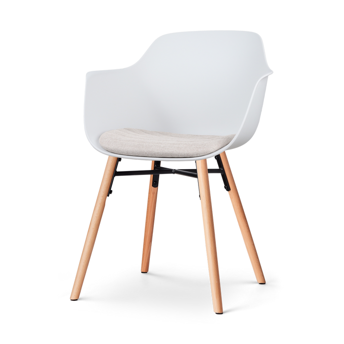 Nolon Nena-Liz Eetkamerstoel Wit - Armleuning - Beige Kussen