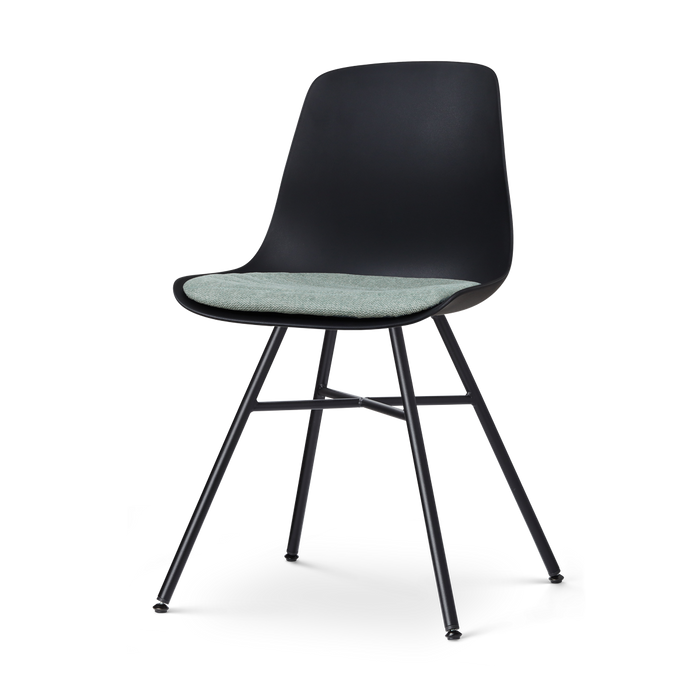 Nolon Noa-Liv Eetkamerstoel Zwart - Zacht Groen Kussen - Zwarte Poten