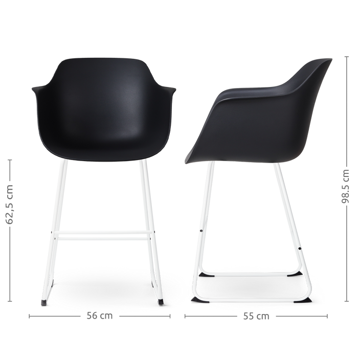 Nolon Nino-Puk Barkruk Zwart - Armleunining - Wit Onderstel - 65 cm