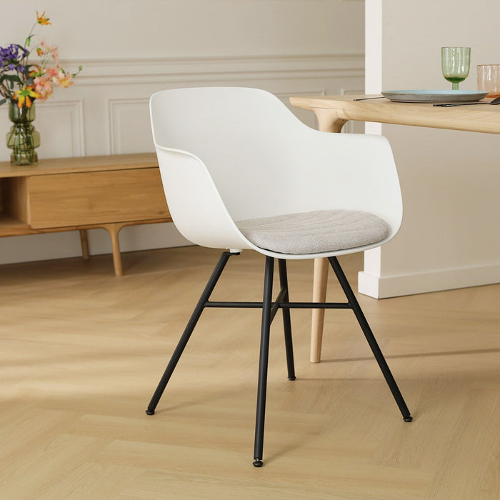 Nolon Noa-Liz Eetkamerstoel Wit - Beige Kussen - Zwarte Poten