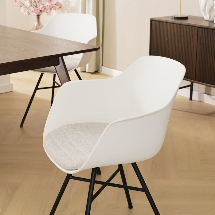 Nolon Noa-Liz Eetkamerstoel Wit - Beige Kussen - Zwarte Poten