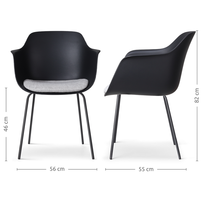 Nolon Nora-Liz Eetkamerstoel Zwart - Lichtgrijs Kussen - Zwarte Poten