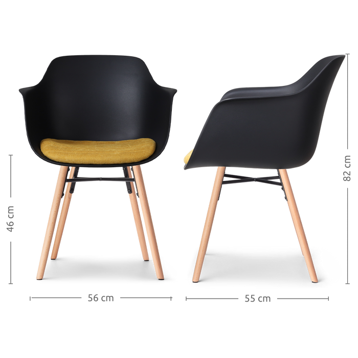 Nolon Nena-Liz Eetkamerstoel Zwart - Armleuning - Okergeel Kussen