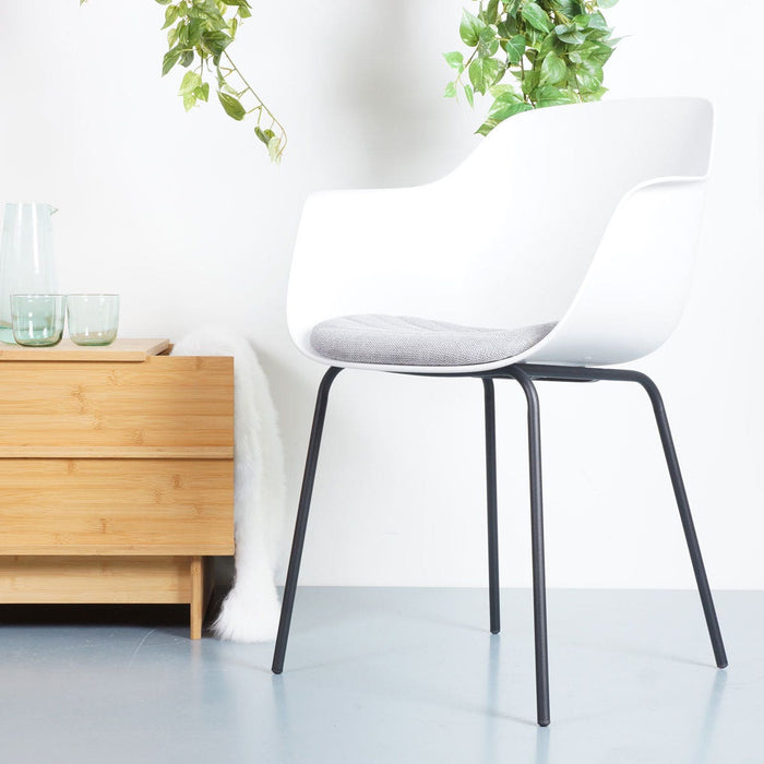 Nolon Nora-Liz Eetkamerstoel Wit - Lichtgrijs Kussen - Zwarte Poten