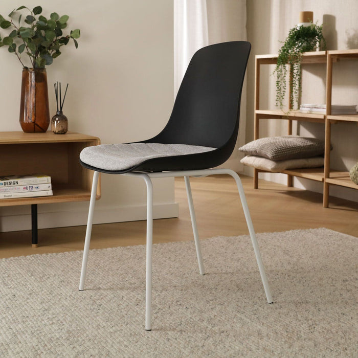 Nolon Nora-Liv Eetkamerstoel Zwart - Lichtgrijs Kussen - Witte Poten