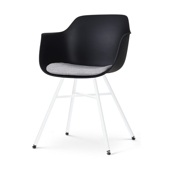 Nolon Noa-Liz Eetkamerstoel Zwart - Lichtgrijs Kussen - Witte Poten