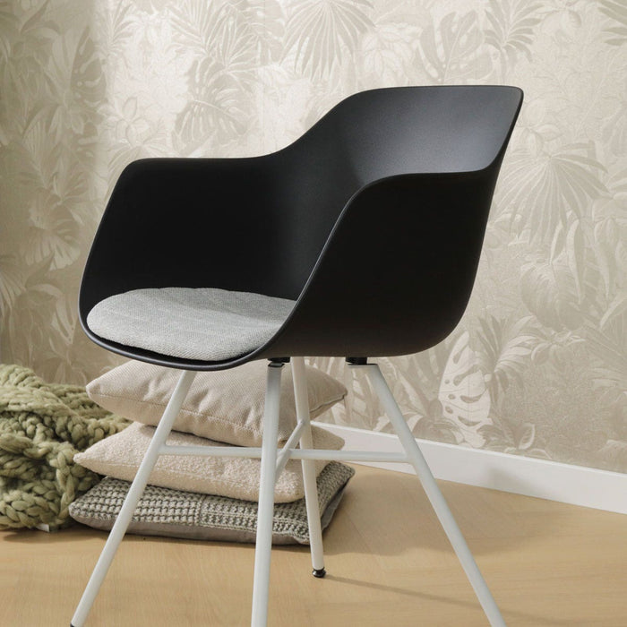 Nolon Noa-Liz Eetkamerstoel Zwart - Lichtgrijs Kussen - Witte Poten