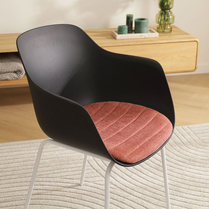 Nolon Nora-Liz Eetkamerstoel Zwart - Terracotta Kussen - Witte Poten