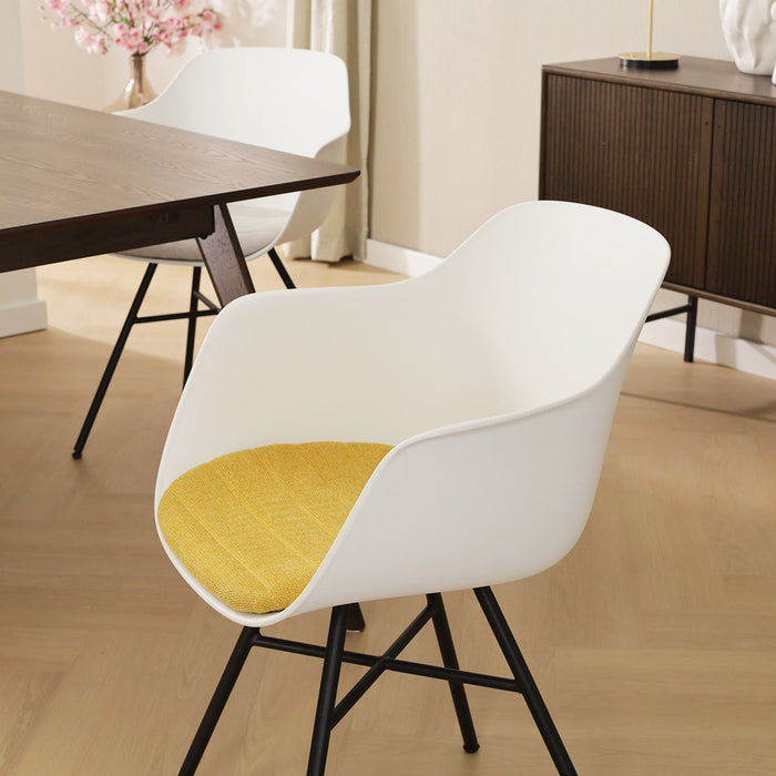 Nolon Noa-Liz Eetkamerstoel Wit - Okergeel Kussen - Zwarte Poten