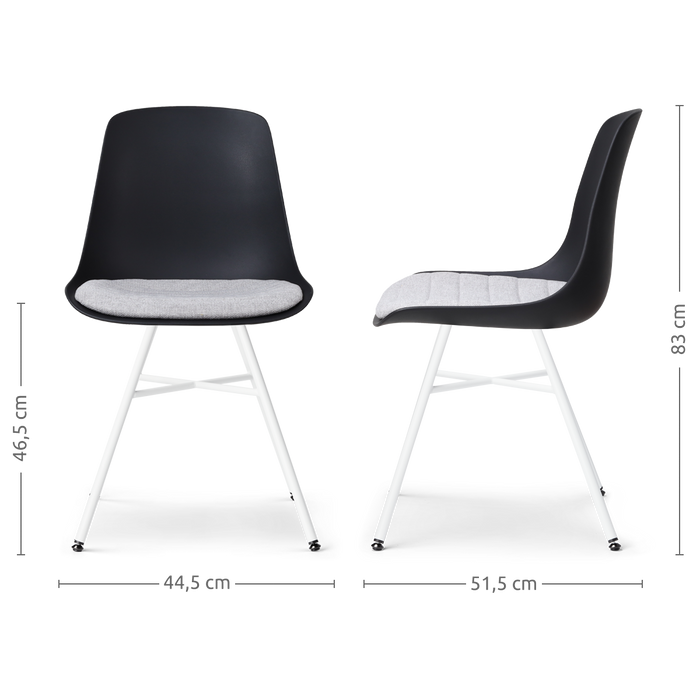 Nolon Noa-Liv Eetkamerstoel Zwart - Lichtgrijs Kussen - Witte Poten