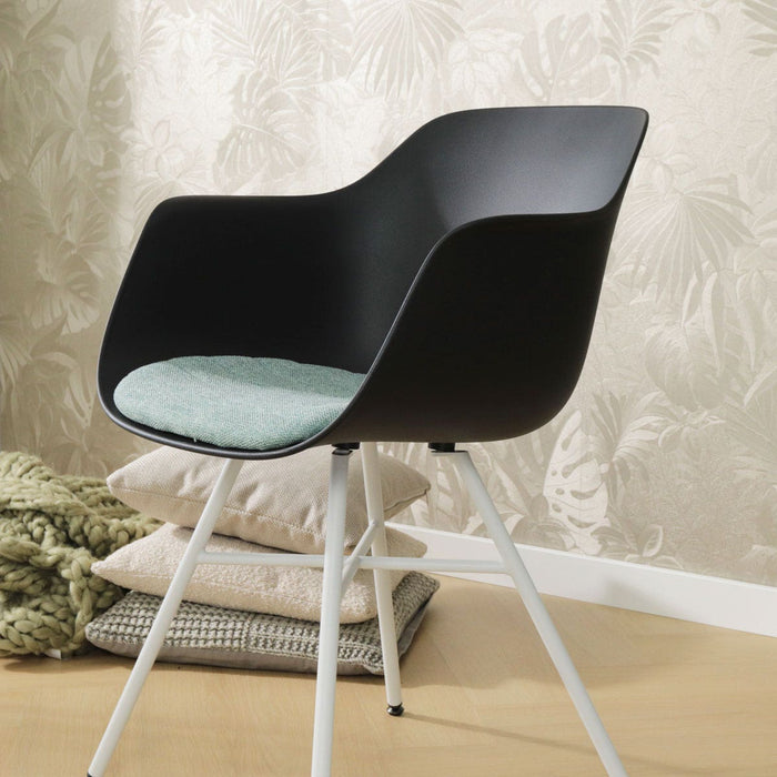 Nolon Noa-Liz Eetkamerstoel Zwart - Zacht Groen Kussen - Witte Poten