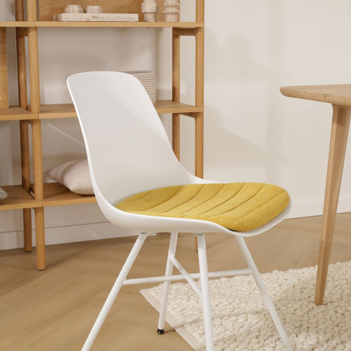 Nolon Noa-Liv Eetkamerstoel Wit - Okergeel Kussen - Wit Onderstel
