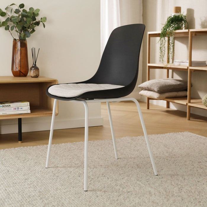 Nolon Nora-Liv Eetkamerstoel Zwart - Beige Kussen - Witte Poten
