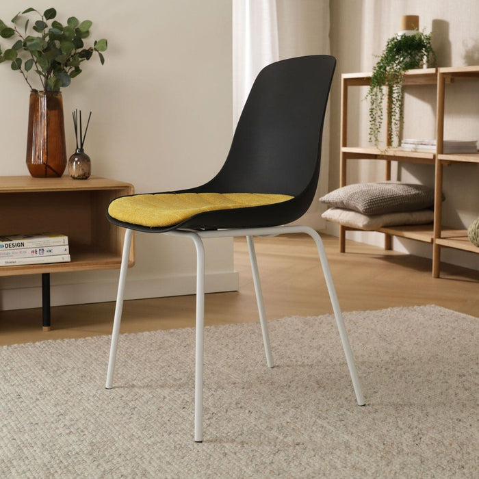 Nolon Nora-Liv Eetkamerstoel Zwart - Okergeel Kussen - Witte Poten