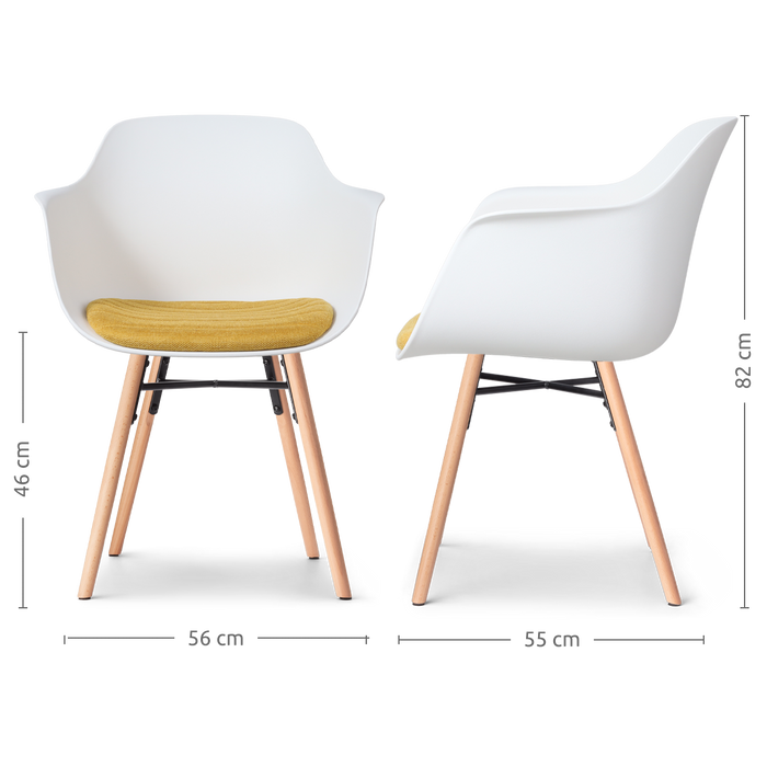 Nolon Nena-Liz Eetkamerstoel Wit - Armleuning - Okergeel Kussen