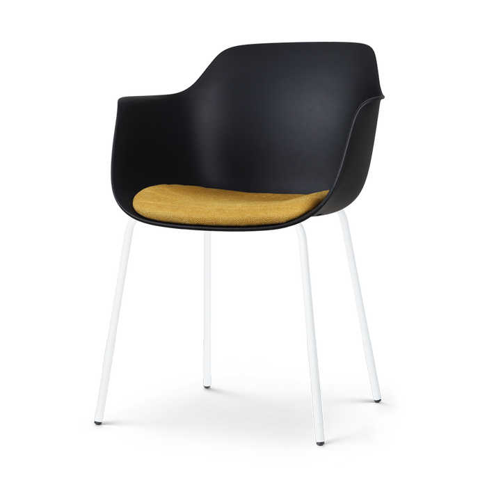 Nolon Nora-Liz Eetkamerstoel Zwart - Okergeel Kussen - Witte Poten